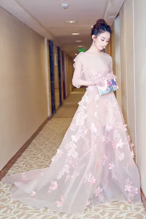 赵丽颖粉色礼服长裙性感图片_2
