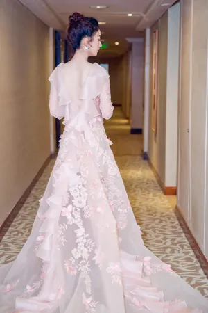 赵丽颖粉色礼服长裙性感图片_3