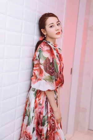 迪丽热巴印花长裙甜美性感写真图片_2