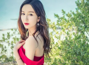 娄艺潇性感美艳红裙海边唯美写真图片