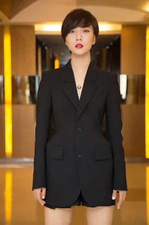 王珞丹黑色西装短裙美腿性感写真_2