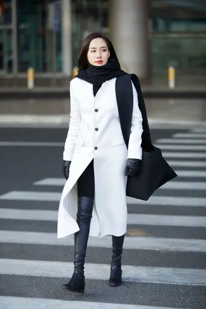 王智白大衣妆容清爽街拍写真图片_1