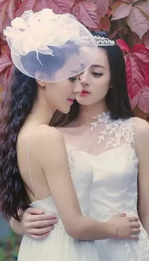 迪丽热巴黄梦莹花丛唯美婚纱照写真图片