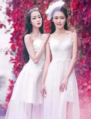迪丽热巴黄梦莹花丛唯美婚纱照写真图片_3