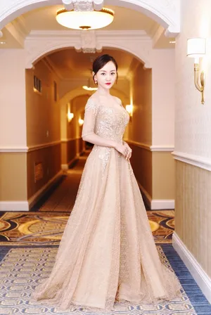 杨蓉裸色水钻长裙气质动人优雅写真_1