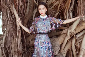 杜若溪半透明蕾丝长裙性感写真图片_2