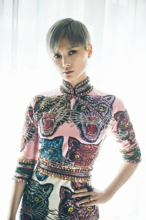 李宇春戛纳红毯节拼接式长裙图片_2