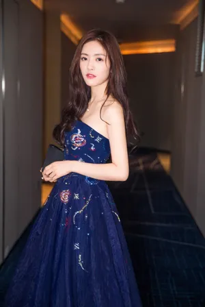 蔡文静蓝色抹胸礼服优雅活动照图片_3