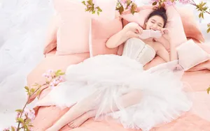 清新唯美林允桃花图_2