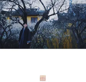 于朦胧桃花树下写真图片