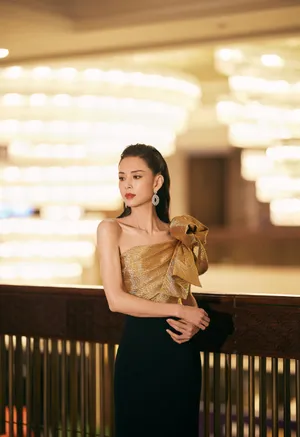 李若彤斜肩礼裙性感典雅写真图片