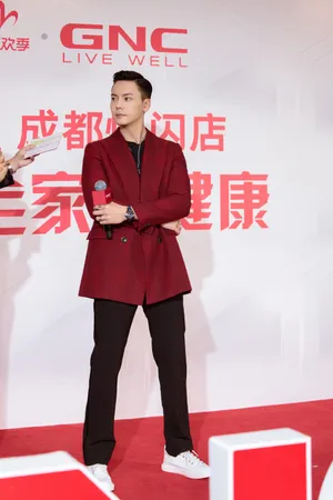 陈伟霆红色格纹西装帅气图片