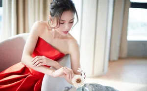 李若彤性感抹胸裙写真图片