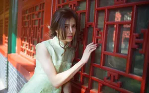 李若彤浅绿色旗袍唯美图片