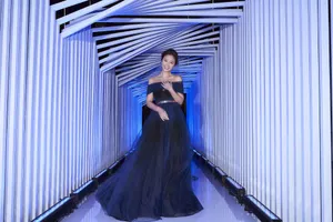 林心如藏蓝色透视纱裙性感图片_1