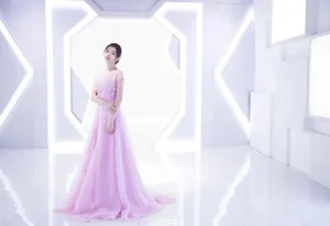陈妍希粉色长裙优雅性感写真图片_5