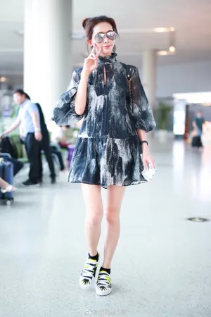 林志玲水墨连衣裙机场街拍照图片_4