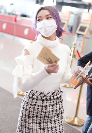李紫婷格纹短裙美丽时髦机场照图片_4