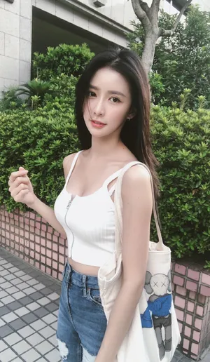 蔡卓宜牛仔长裤吊带装性感写真