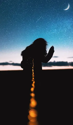 月亮 星星 天空 女孩