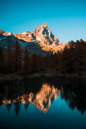 雪山 湖泊 森林