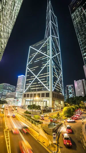 香港城市道路大楼灯光夜景