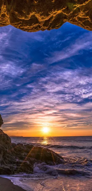 海边 礁石 夕阳 大海风景