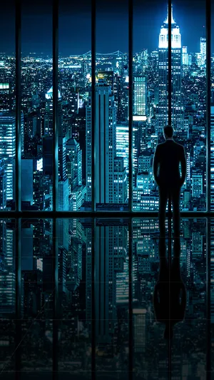 站在玻璃窗前的男人第1张