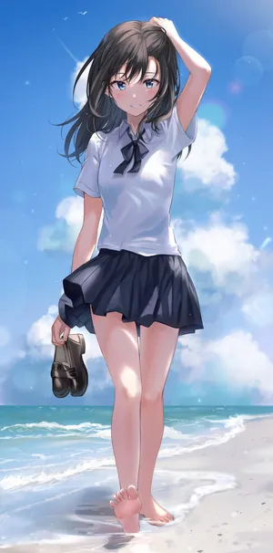 大海沙滩赤足美女孩