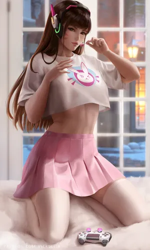 守望先锋DVA清纯萌妹子粉色超短裙