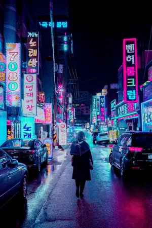 赛博朋克风格韩国城市夜景