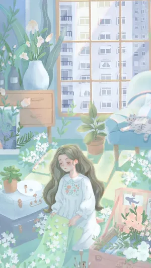 小清新可爱女孩甜美手绘插画_1