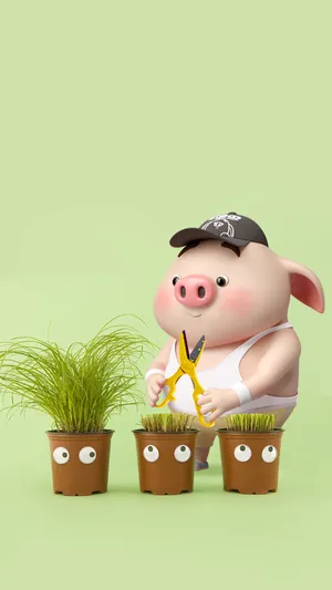 修建盆栽的猪小屁