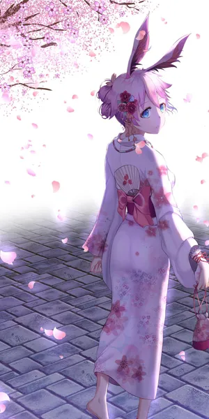 樱花树下的和服兽耳娘