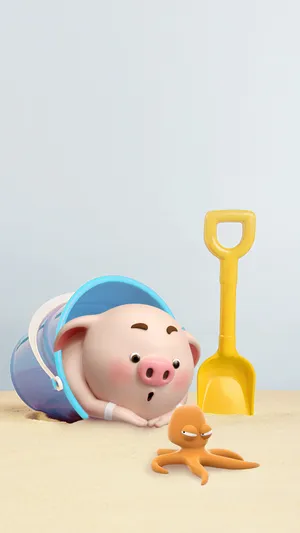 海边玩沙的猪小屁