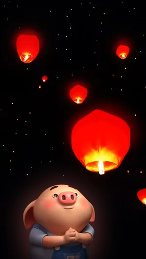 元宵节放孔明灯的猪小屁