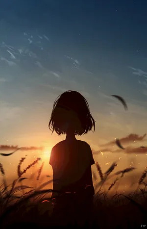 动漫风景 女孩背影黄昏