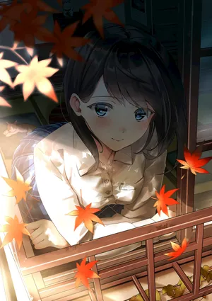 秋天秋叶枫叶女生_1