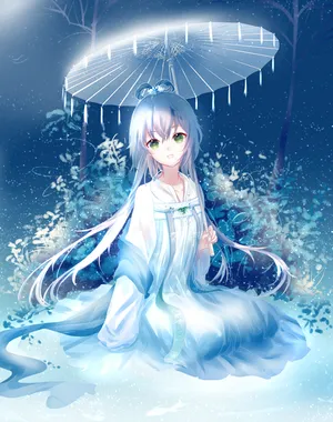 洛天依 襦裙 緑天依 雨伞 雨天_1