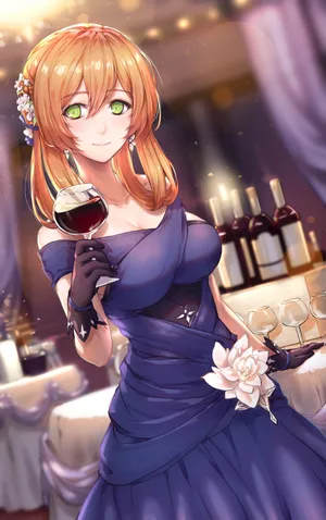 动漫美女礼服 玻璃杯 酒