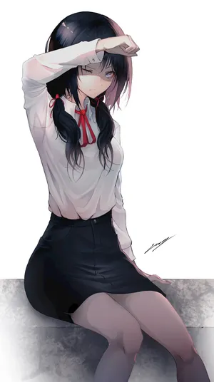 动漫女郎 白色衬衫 黑色短裙