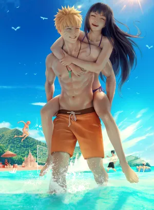 火影忍者鸣人  Naruto日向雏田夏日沙滩 海滩