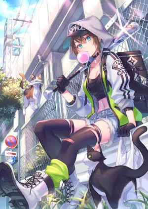 超酷棒球服 美女 泡泡糖 猫