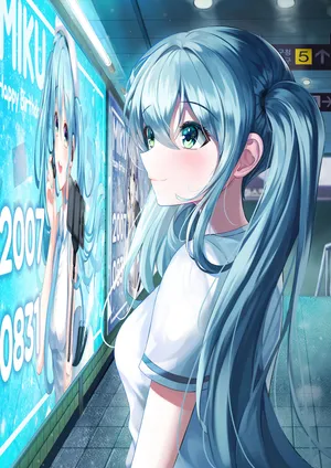初音未来大眼睛长发诞辰纪念插画