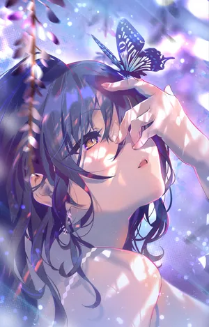 花藤 小女孩 蝴蝶插画