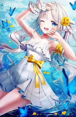 短裙 小女孩 美女 蝴蝶 蓝色海洋