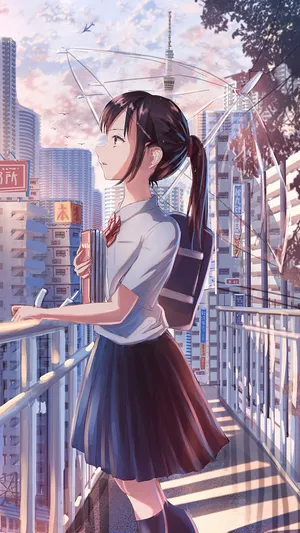 学生 放学楼上城市风景