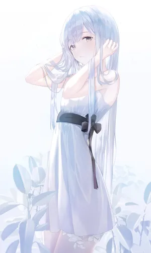 女孩子少女白色连衣裙 银发 花