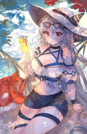 明日方舟斯卡蒂泳装 眼镜美女