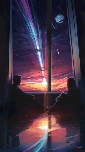 情侣 恋人 看流星 唯美意境
